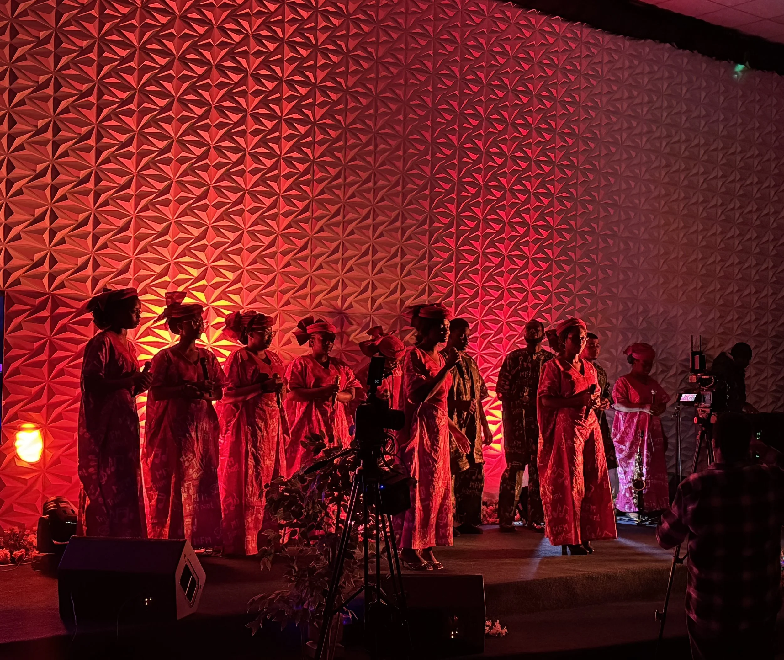 Lighting set up and monitoring with Wolfmix lighting controller for Christmas Gospel performance, Essex