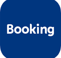 Booking logo on a blue background