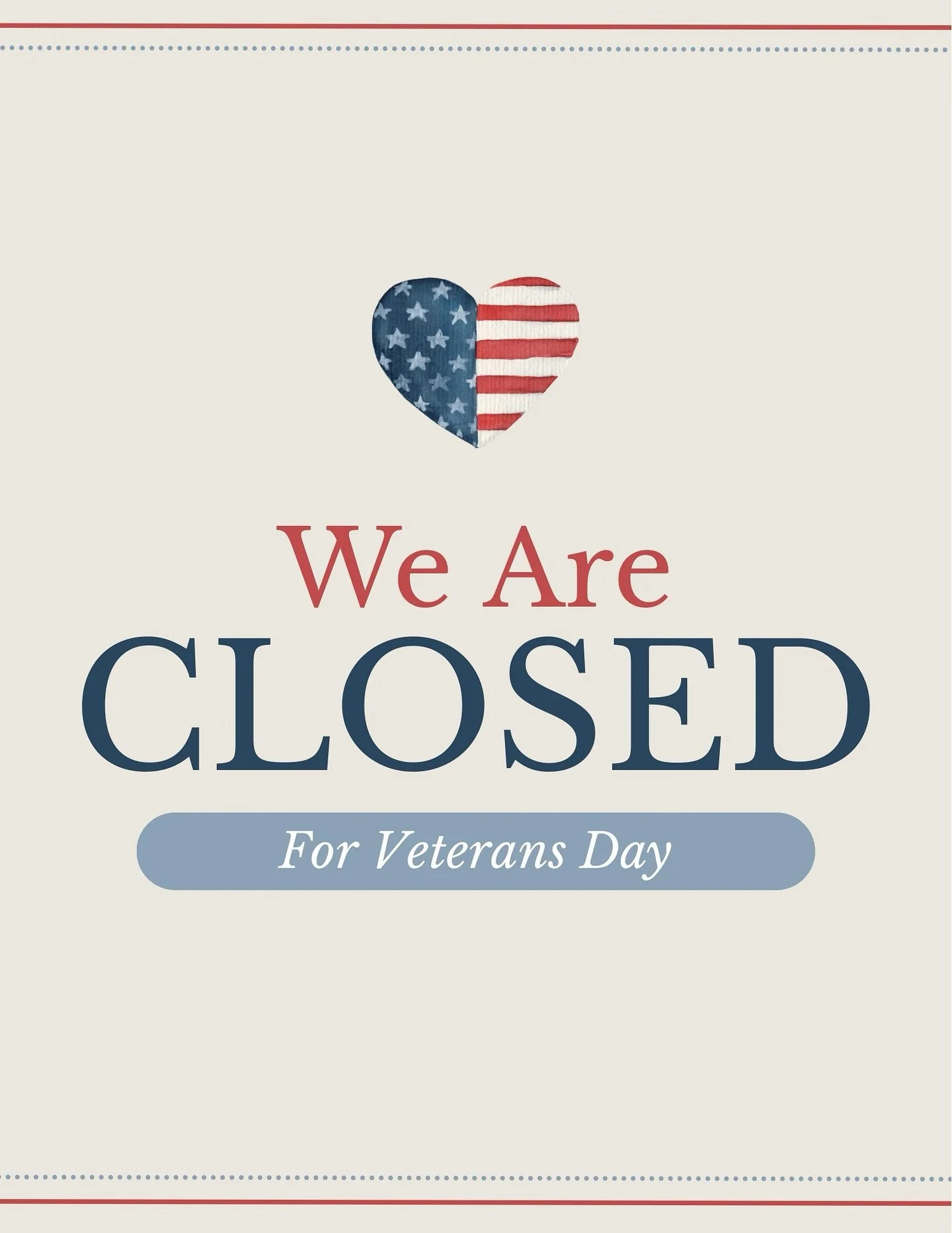 Honoring our veterans! 🇺🇸 We&rsquo;re closed on Veterans Day, but we&rsquo;ll be back to regular hours Wednesday from 10 AM to 8:30 PM.