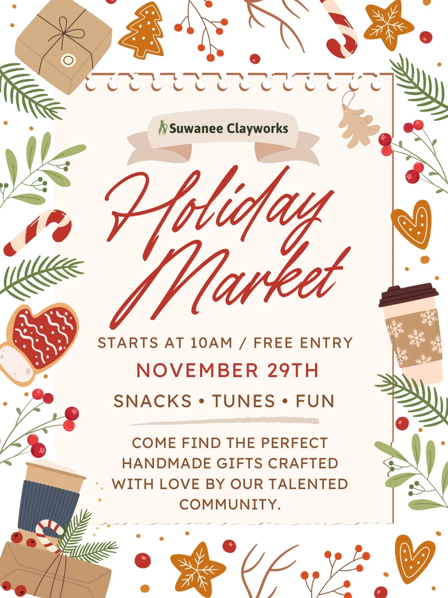 Join us for the first-ever Suwanee Clayworks Holiday Member Market Saturday 11/29! We're pulling out all the stops with holiday karaoke, paint-your-own pottery, and more! Come shop, sip, and celebrate with us! 

#potteryofinstagram #holidaymarket