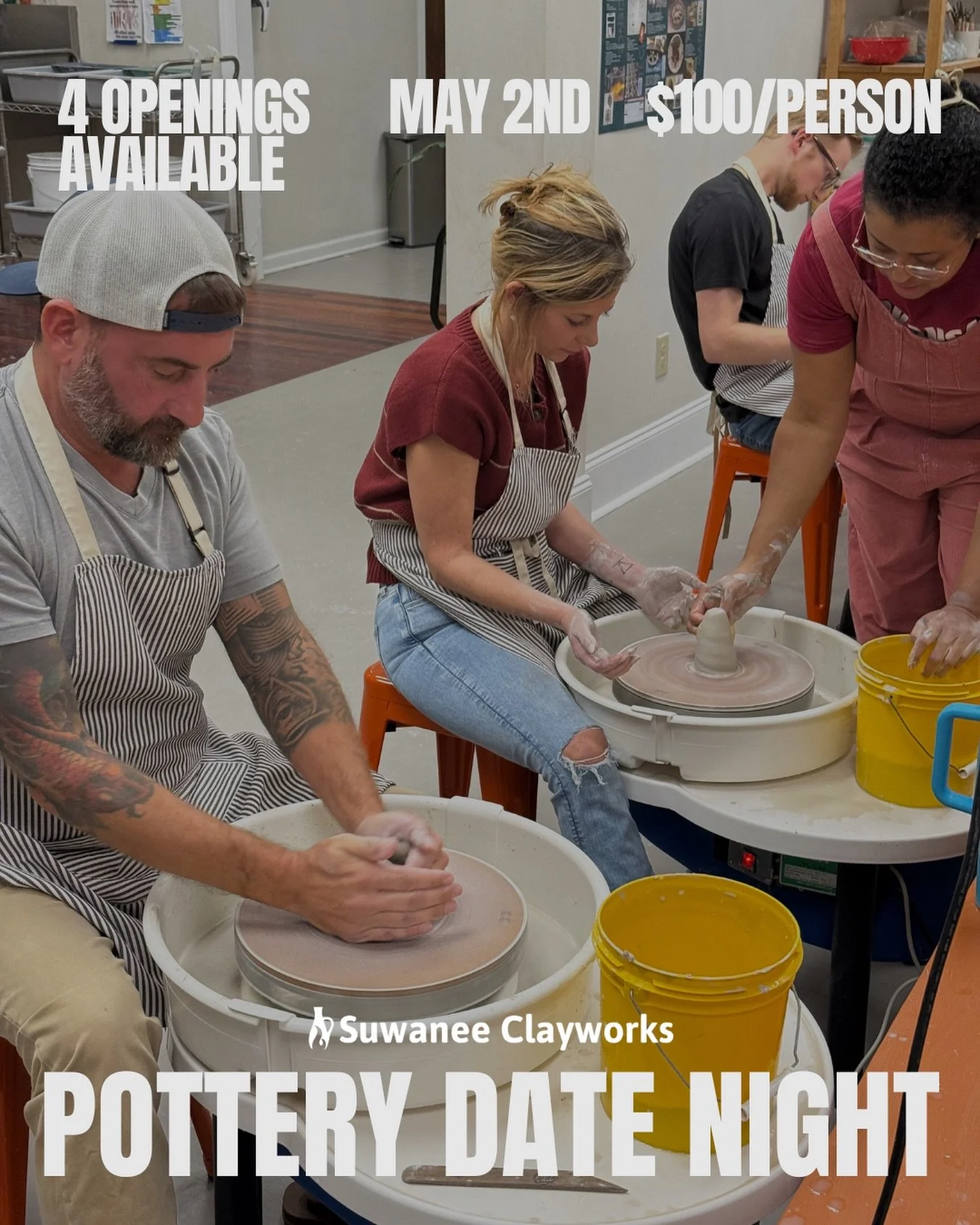 We are 3 days away from our next pottery date night, and due to a few cancellations, we have 4 available spots! Our signature pottery date night is usually sold out&mdash;so if you&rsquo;ve been waiting to take this one day wheel workshop, today is y