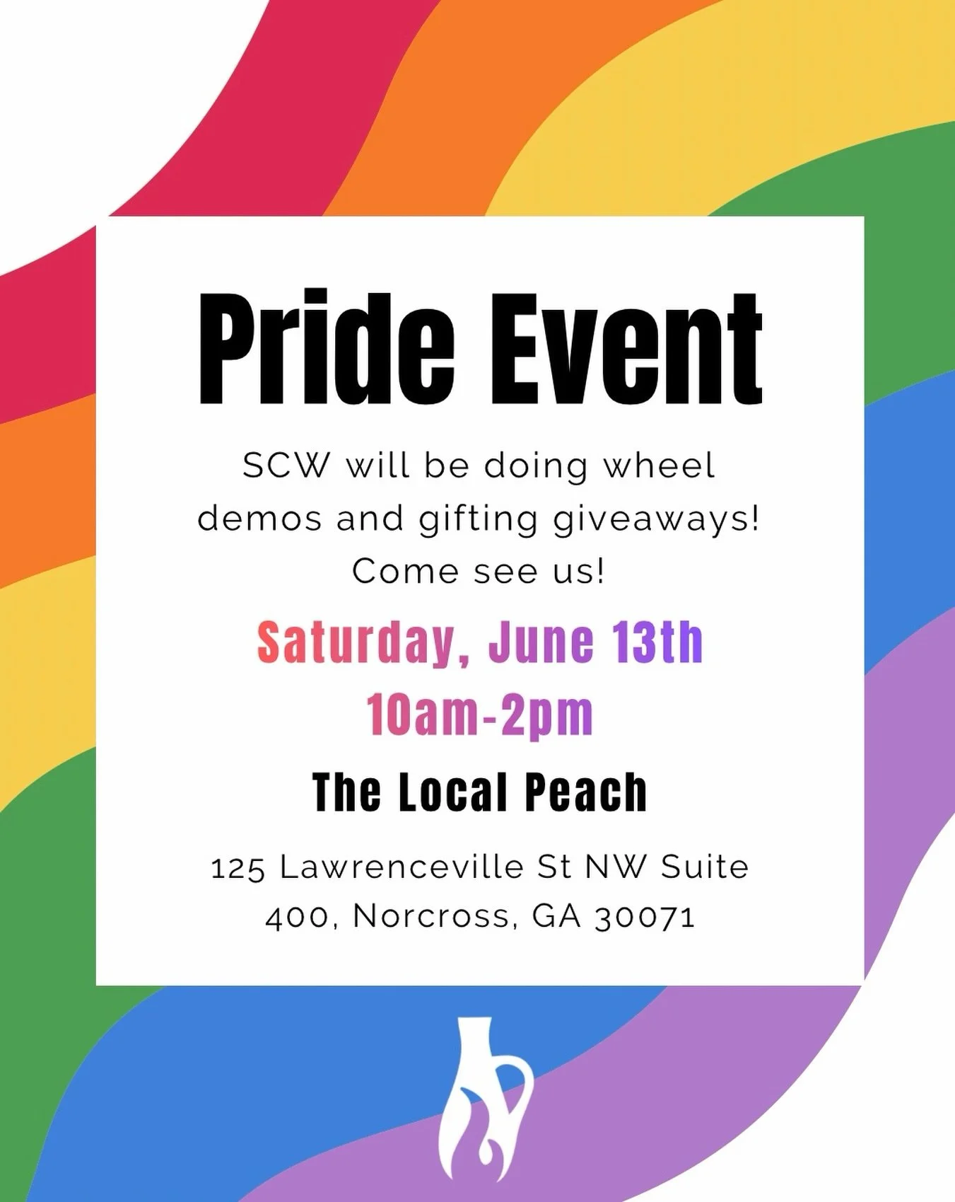 Come see us at the Local Peach for a Pride Event this Saturday! We will be doing wheel demos and giveaways!!!

#pride🌈 #suwaneega #pottery