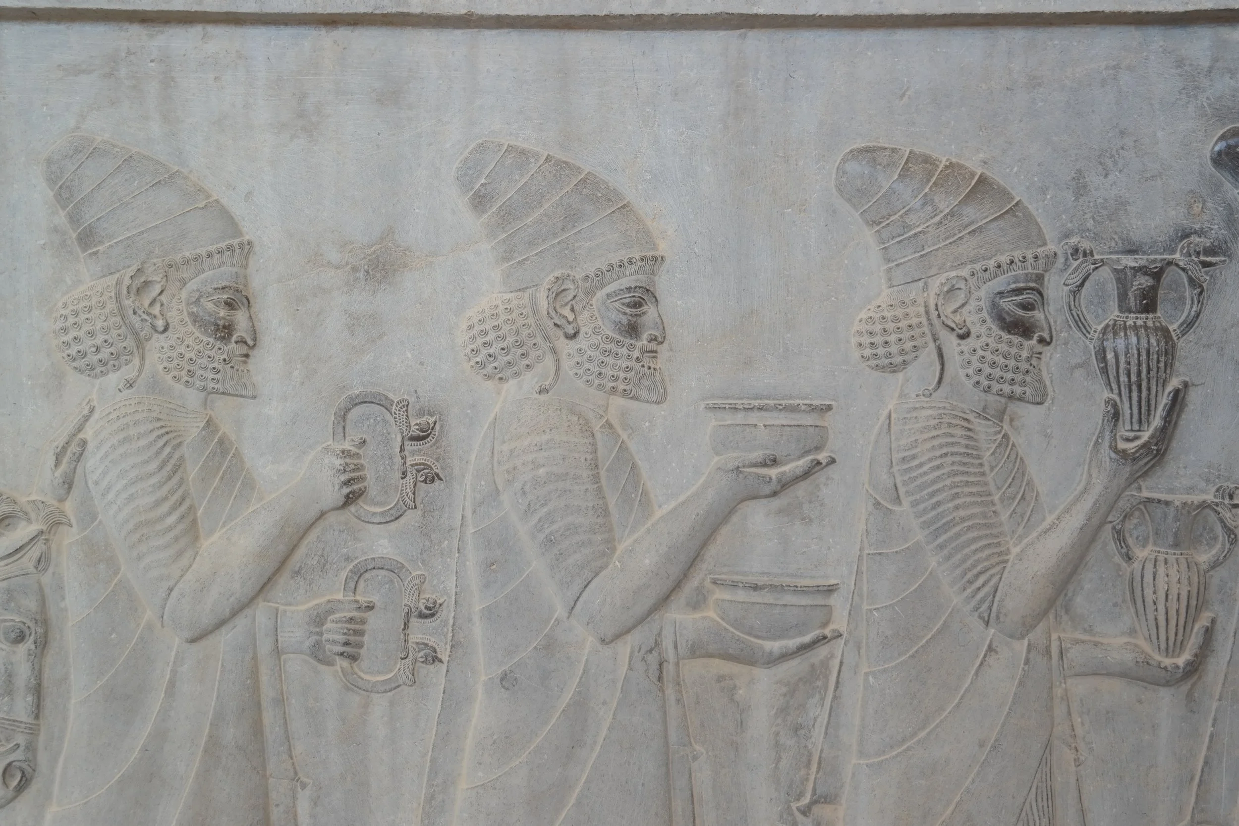 Fotografie von Dr. Polly Lohmann  für die Novus Stiftung: Steinrelief aus der Apadana-Palastanlage in Persepolis (Iran), einer Residenz des Achämenidenreichs. Es stammt aus dem 6.–5. Jahrhundert v. Chr. und zeigt Prozessionsszenen.