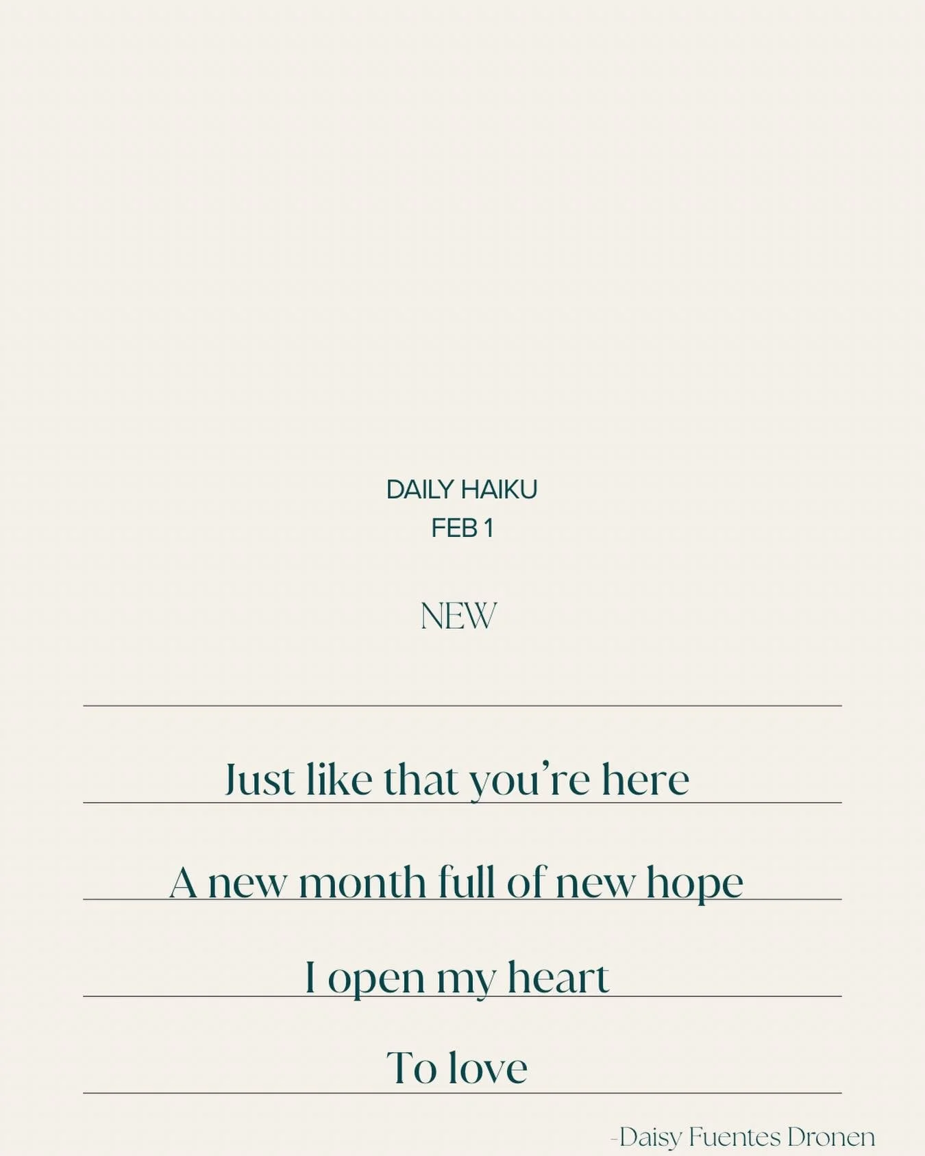 Daily Haiku Feb 1
Finally a new month is here. Let&rsquo;s focus on love.