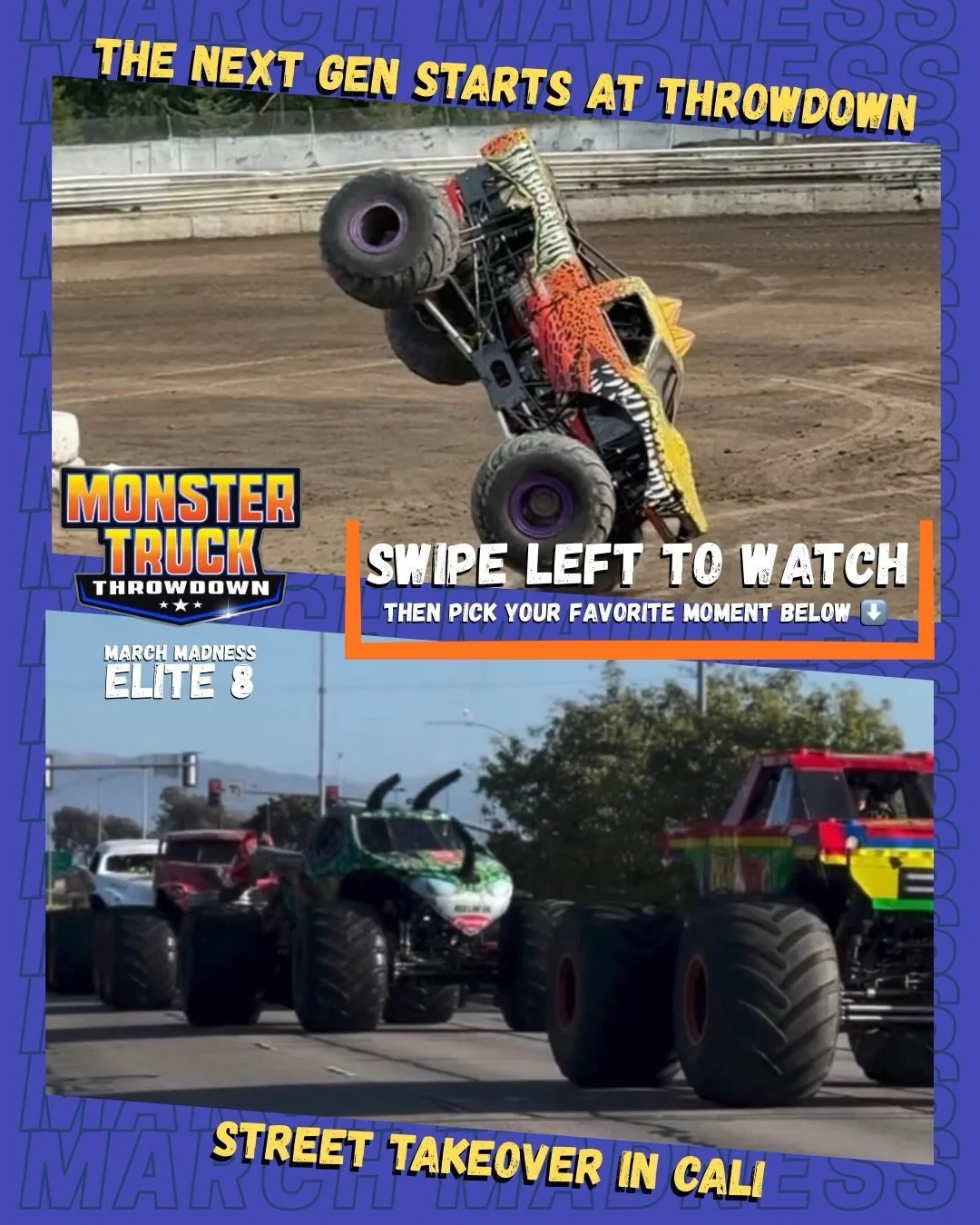 Next gen talent vs. a monster street takeover? What&rsquo;s your favorite highlight of 2025 - vote below ⬇️ 

The last matchup of the Monster Truck Throwdown Elite 8 moments of 2025 pairs:
💥 The next generation of Throwdown stars rising to the occas