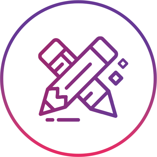 Icon of a pencil and eraser crossed over a pen, representing editing or writing.