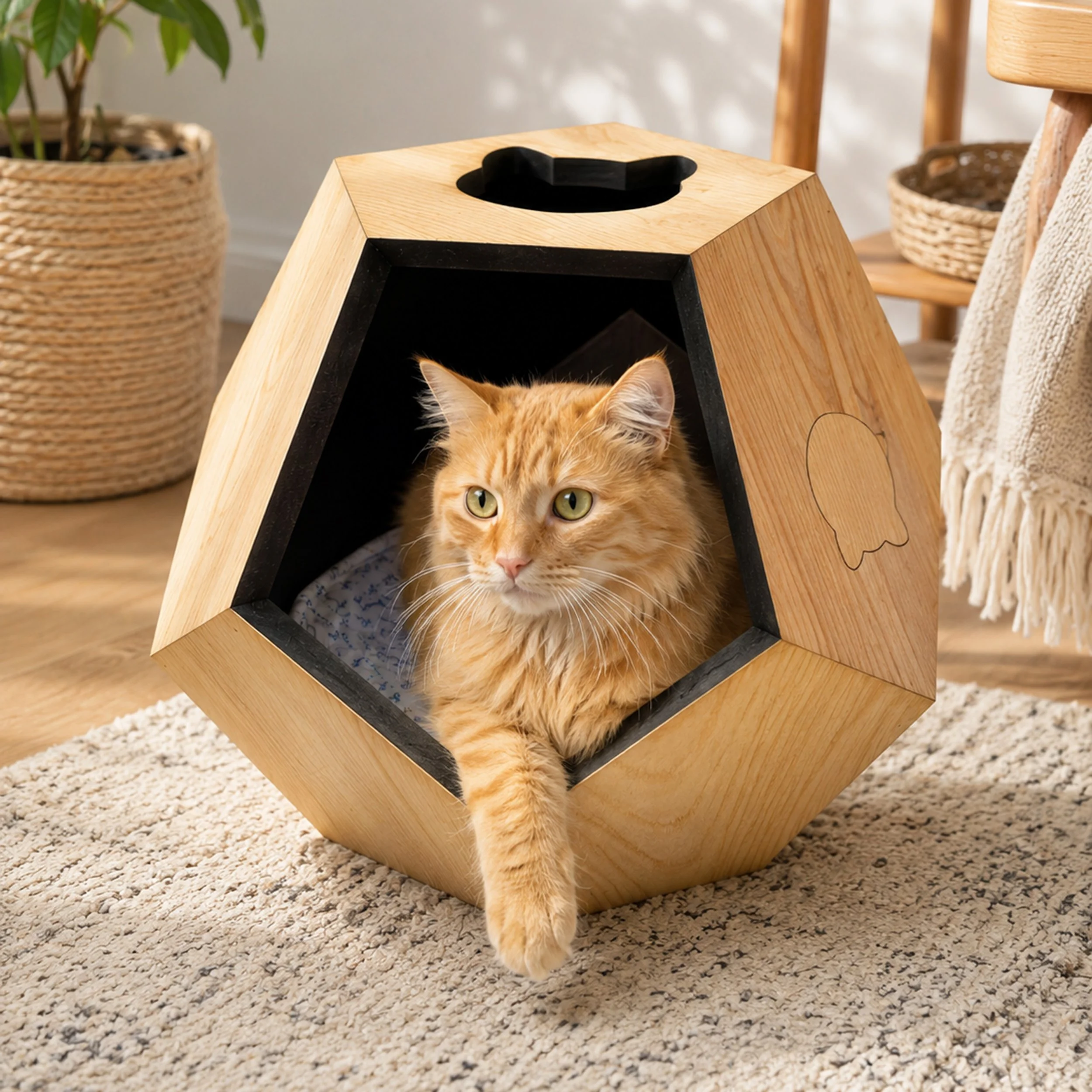 Geometric Wooden Cat Cave