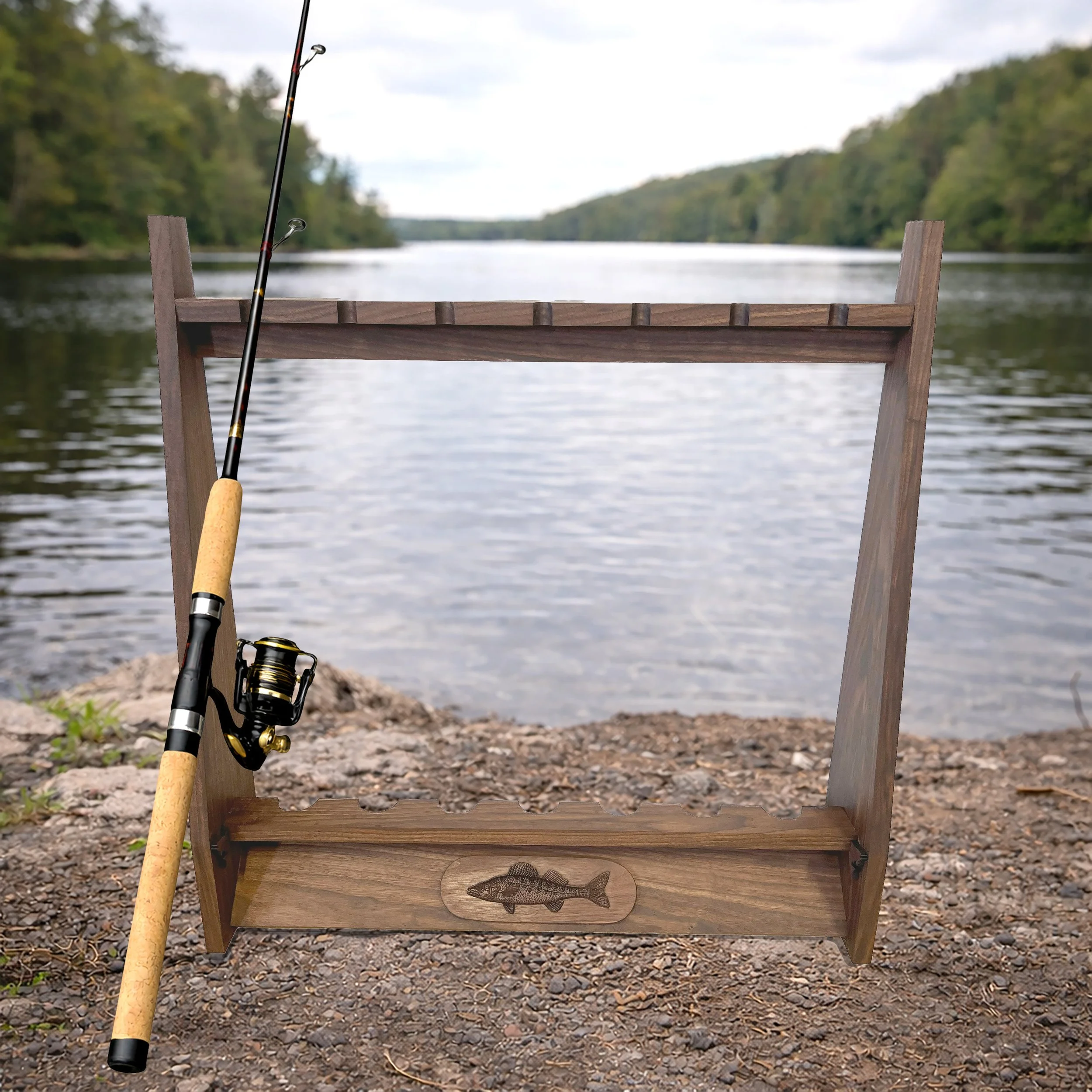 Premium Walnut Fishing Rod Holder