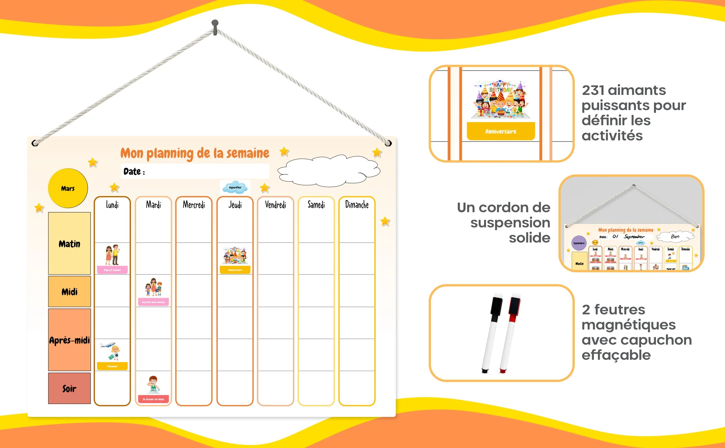 Calendrier Enfant Educatif 3 Ans Calendrier Montessori IPEAU - 3-8 Ans - 114 Aimants - Surface Effaçable Semainier Enfant
