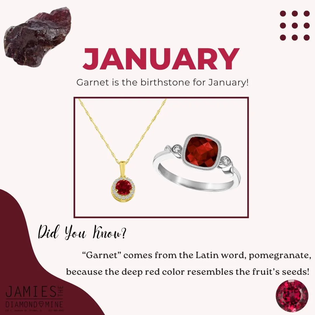 January is almost over but Garnet lasts forever! ❤️ 
- 
- Had/have a birthday this month, or knows someone who does? Come get that special piece from us here at Jamies😁 #jamiestdm #garnet #virdenillinois #jewelry #january
