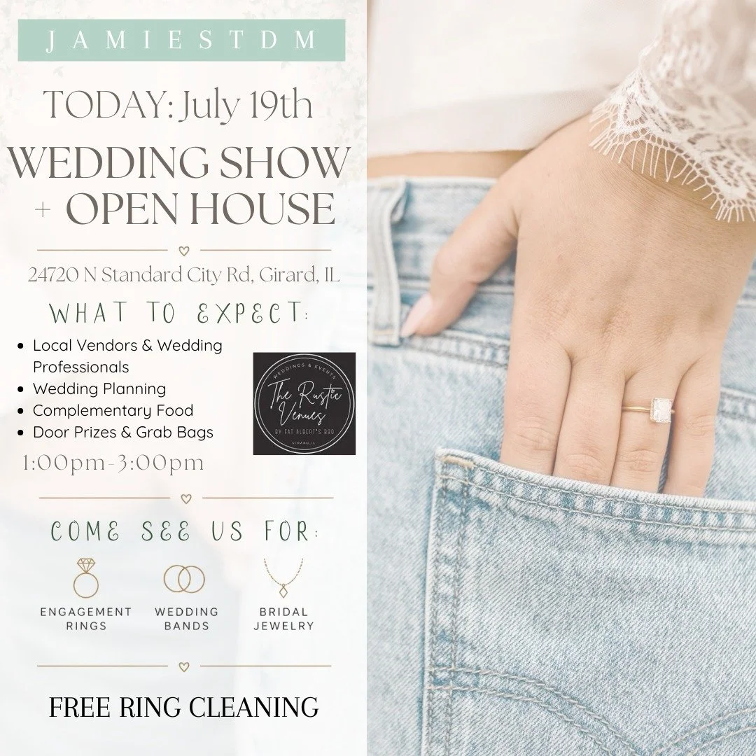 It's Show Day!  The Rustic Venues by Fat Albert's BBQ 
.
Come see Patrick &amp; Tanya TODAY at The Rustic Venues from 1-3! They'll be showcasing our Engagement Rings, Mountings, Men's &amp; Women's Wedding Bands, and some Bridal Jewelry. Free ring cl
