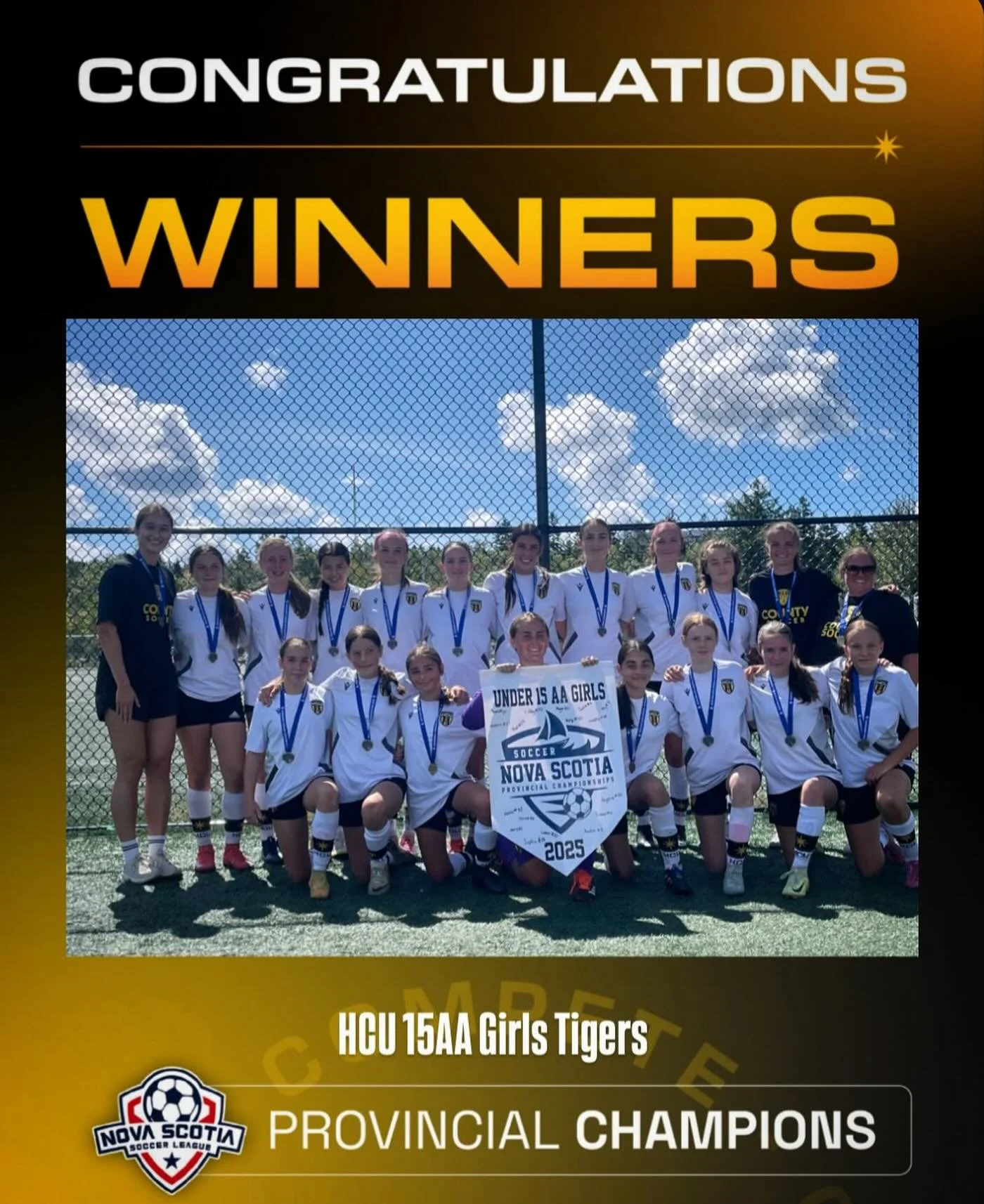 Congratulations to our 15AA Girls Tigers who are the 2025 Provincial Champs! 

They capped up an incredible regular season with a thrilling 2-1 win over SFC in the final Sunday morning at Mainland Commons. 

⚫️🟡🏆

@soccer.nova.scotia