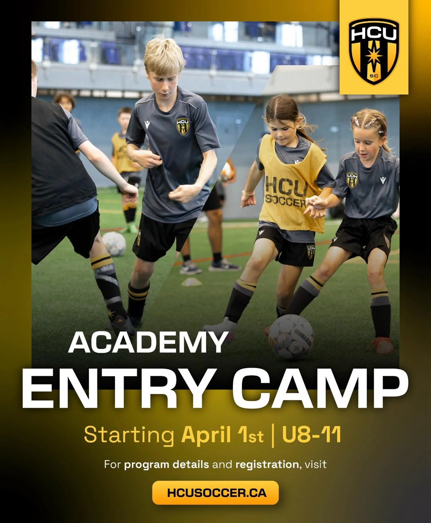 U8-U11 Academy Entry Camps begin April 1st! 
⚫️🟡⚽️

The Academy Entry Camp is open to all Skill Centre players U8-U11 that would like to be evaluated for our Academy program. The U8-U11 Academy program is a high performance development pathway for y