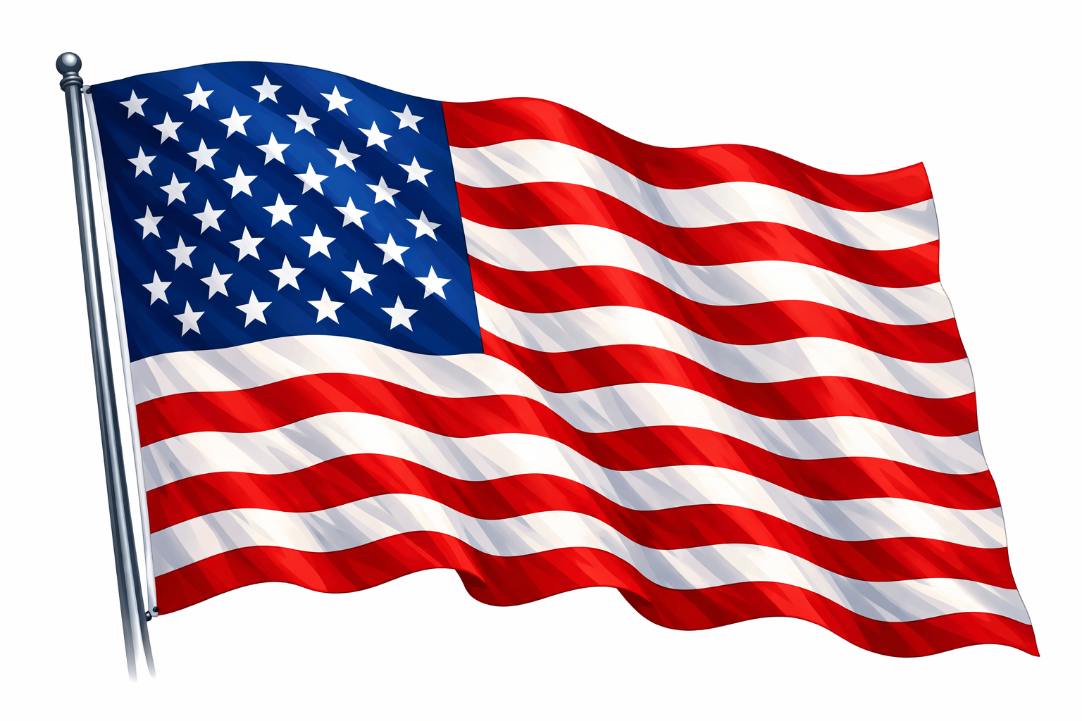 American flag with stars and stripes waving on a pole