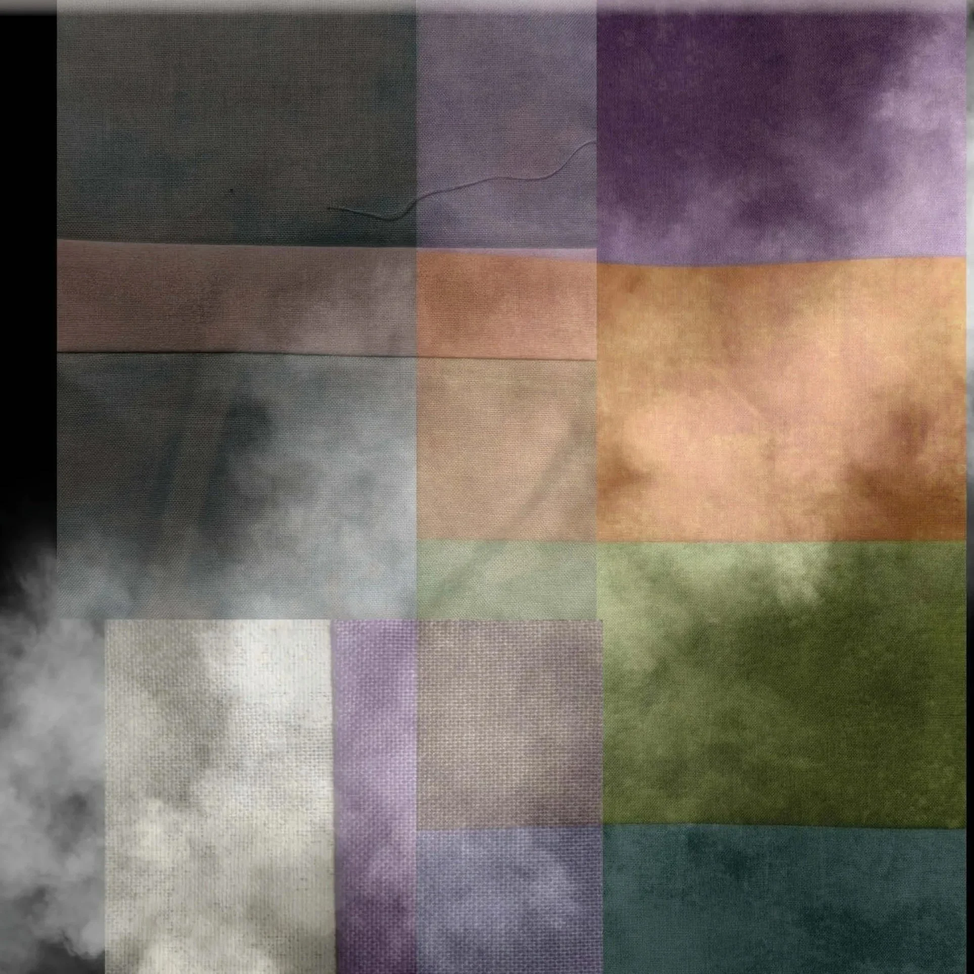 Quilt blocks laying over each other at different transparency levels and some fog to give a mysterious appearance.