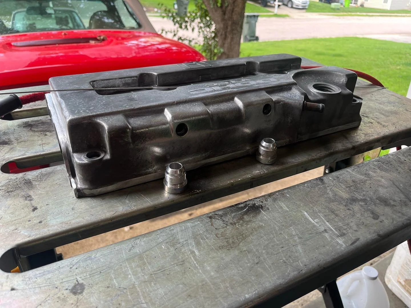 Just sticking them on! Cast valve cover for a Honda adding some bungs!
#aluminumwelding #blackplaugecustoms #raleigh #laboroflove #smallshop #custom #madeintheusa #tigwelding #welding