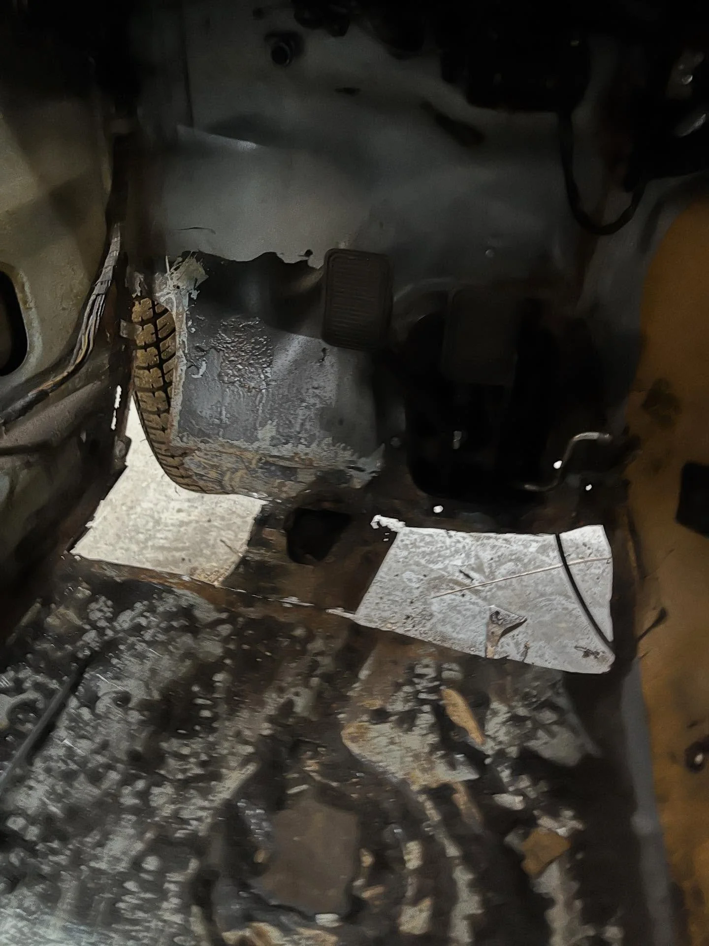 Terrible at taking pictures before hand but new passenger side floor pan, patched up the front driver side. Ready to go home now!