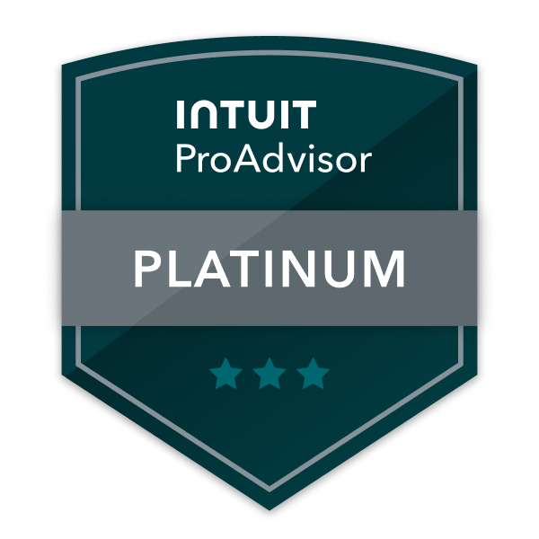 Badge for INTUIT ProAdvisor Platinum with three stars at the bottom.
