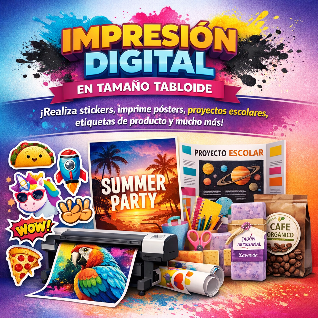 impresión digital en tamaño tabloide para tus proyectos, etiquetas y pósters