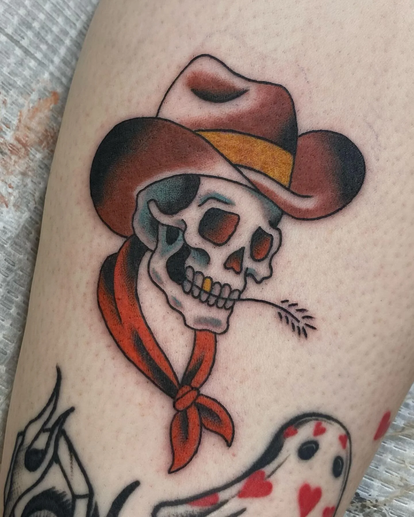 good ol cowboy to cap off the week. Gonna be outta town this weekend so I&rsquo;ll be getting back to emails Monday mornin&rsquo; 
Thanks Marissa!

#traditionaltattoo #cowboytattoo #chicagotattooartist #colortattoo #tattoo #boldwillhold #tattoosnob #