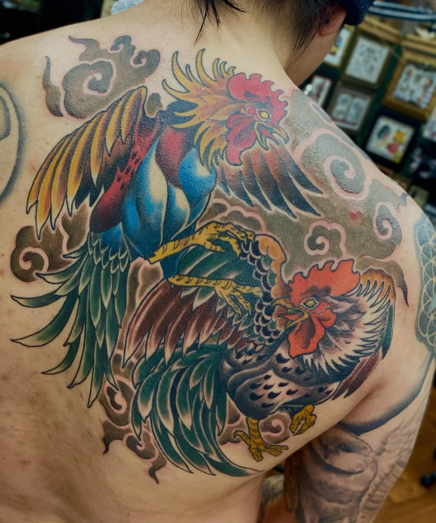 Cockfight! Lines and left rooster healed, everything else fresh. Thanks Alfonso!