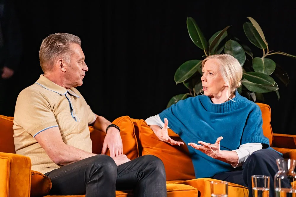 Photo of Deborah Meaden talking to Chris Packham. A scene from the film.