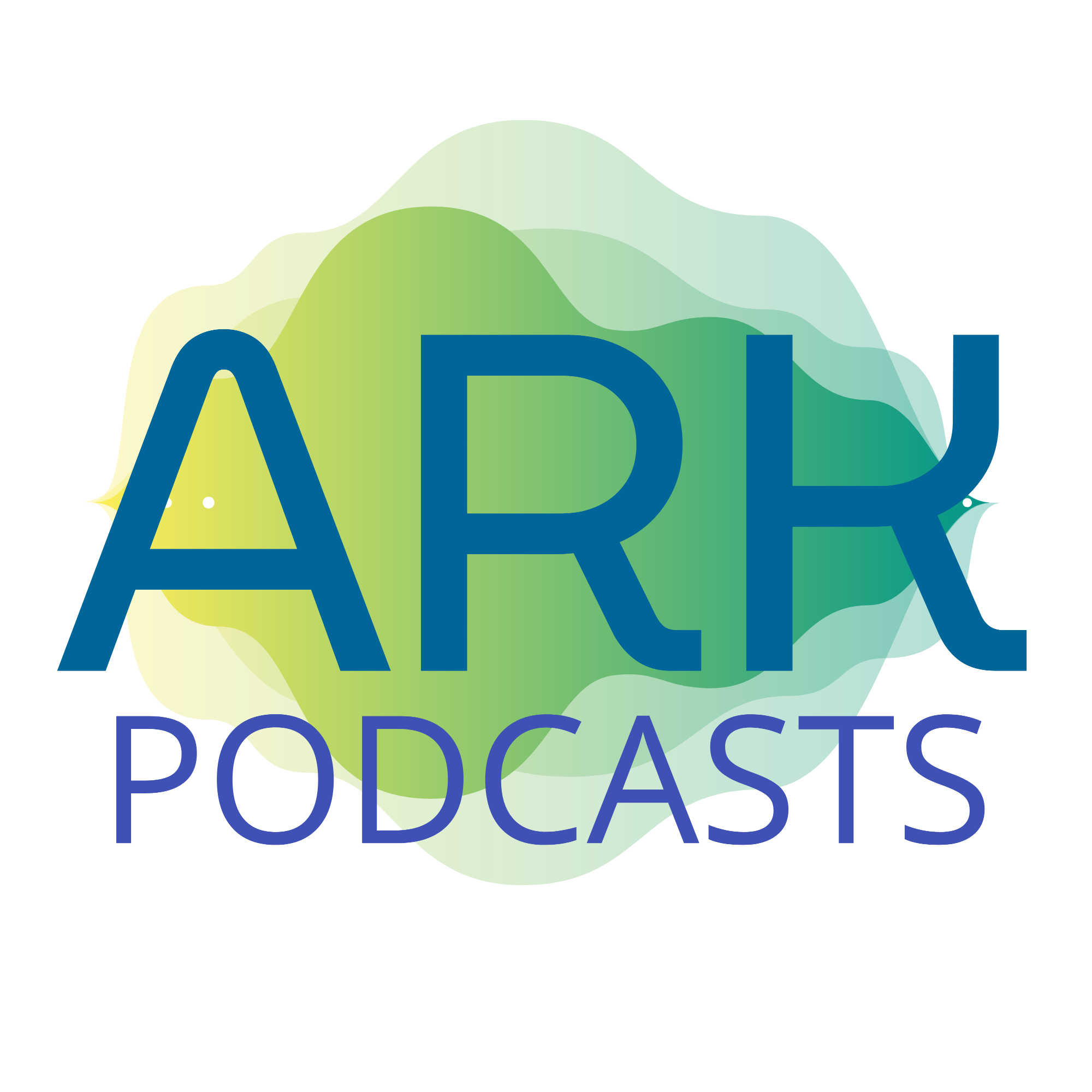 Podcast logo with large letters 'ARK' in blue, overlapping a green and yellow gradient background, and the word 'PODCAST' in purple at the bottom.