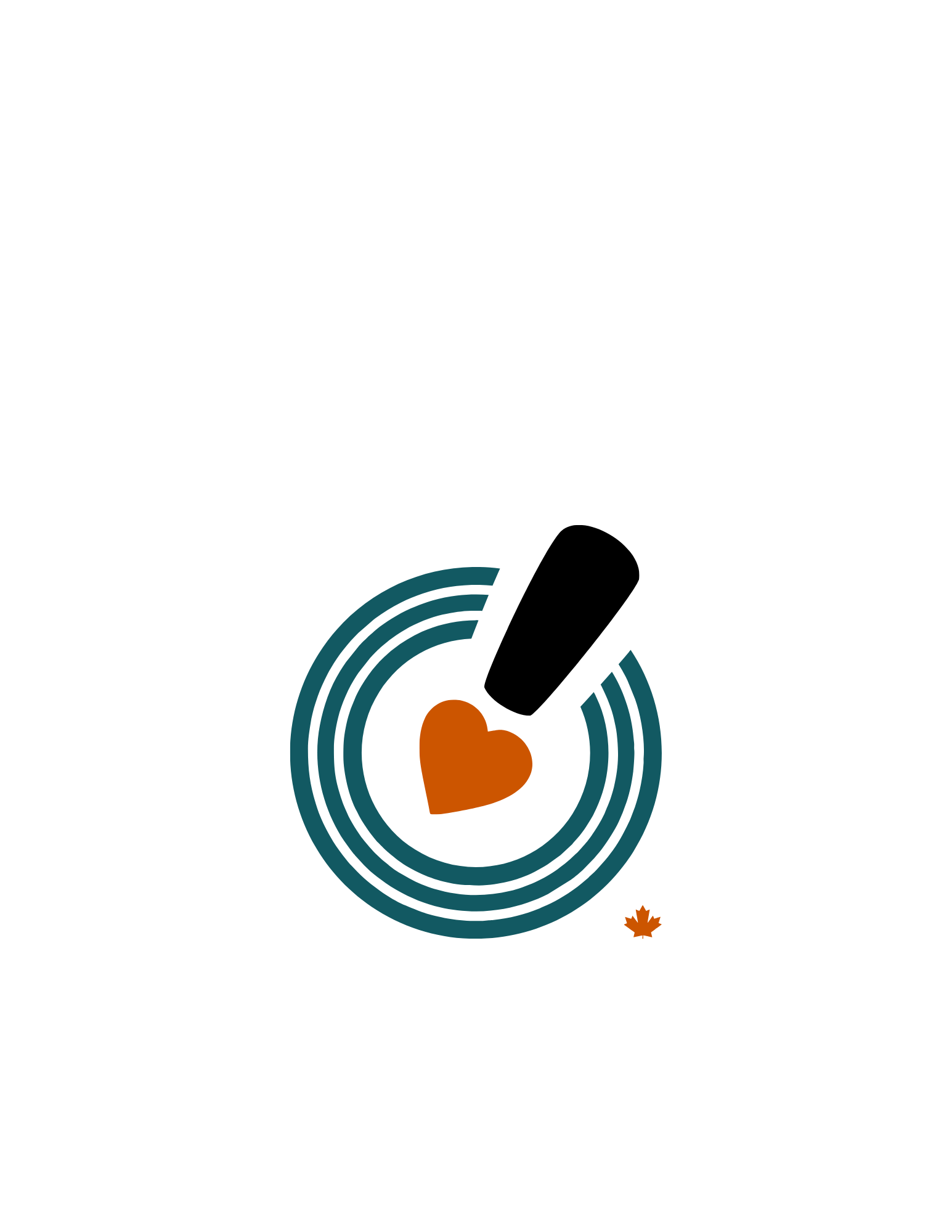 CareImpact badge logo. A logo with dark teal concentric semicircles forming a spiral around a brown heart in the center.