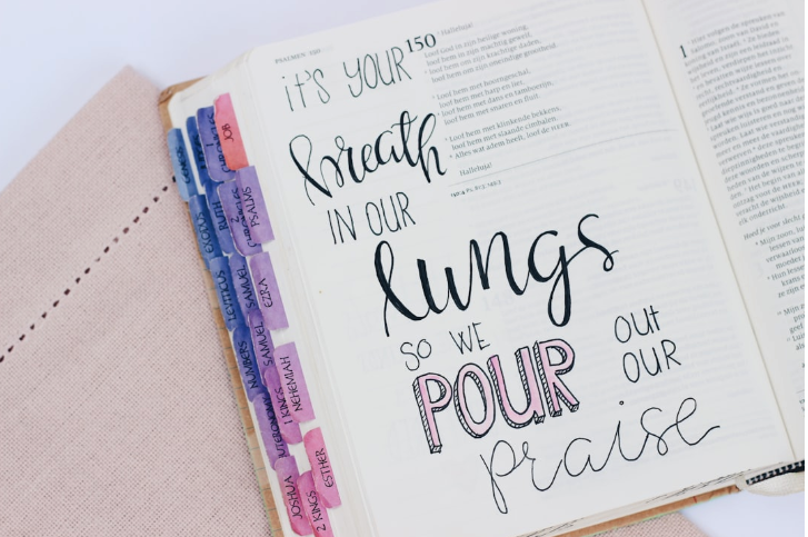 Bible with art drawn in the pages.