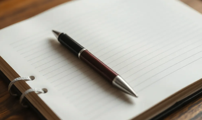 Blank paper with pen on desk.