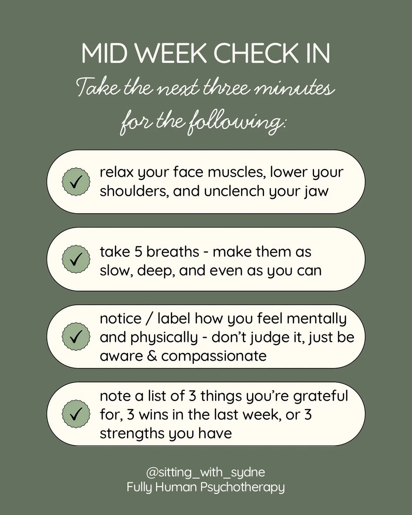💭💬🗯️

🪴check ins with yourself take less than 5 minutes but can have a large positive impact
🪴noticing and gaining awareness of how we are moving throughout the day lets us live more freely and authentically 
🪴some days are harder than others -