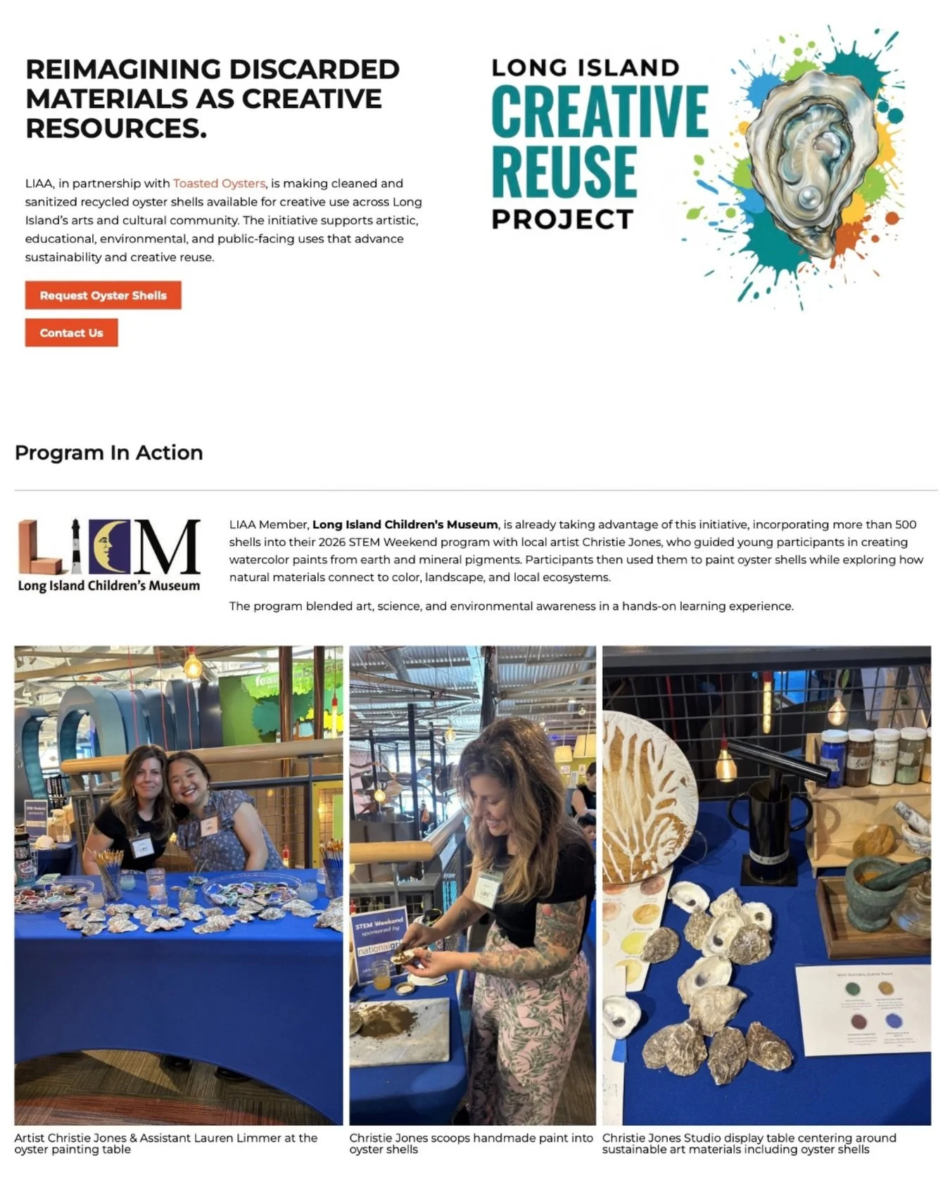 Thanks to @longislandartsalliance for the Long Island Creative Reuse Project where they recycle oyster shells from @toastedoysters for artists and organizations. @longislandchildrensmuseum picked up 500 oyster shells for STEM weekend where I made han