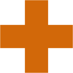 An orange medical cross symbol on a black background.