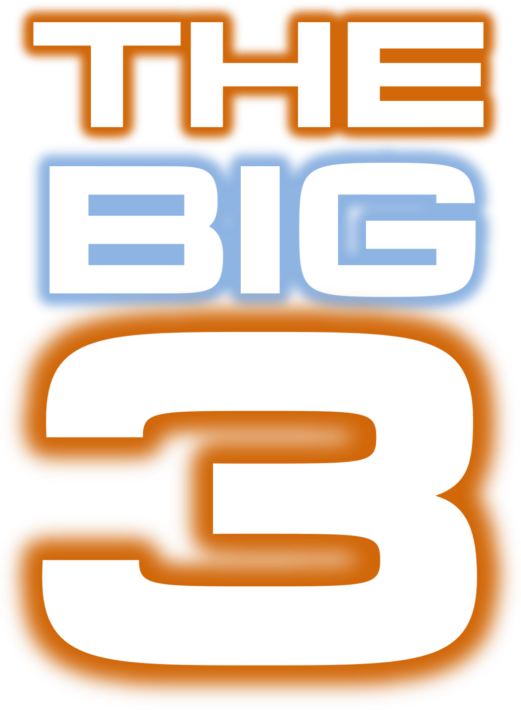 Logo for the TV show 'The Big 3' with stylized text in orange, white, and light blue.