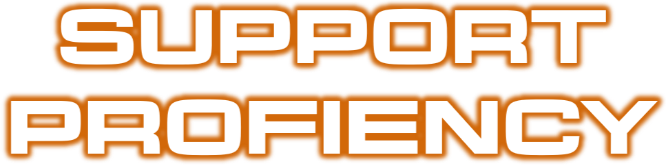 Support Proficiency logo in bold orange and white letters with a red outline.