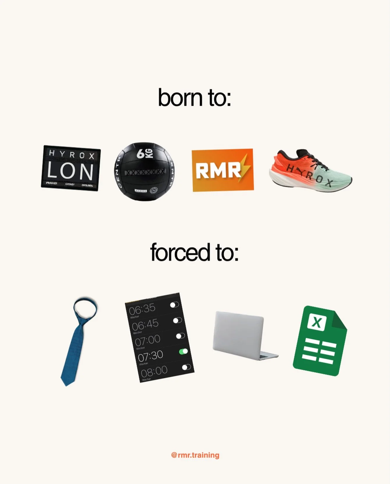 Born to 🏃🏼&zwj;♀️🏋️&zwj;♀️🤸&zwj;♂️👟⚡️
Forced to 📈🗄️🖇️💼👔

It&rsquo;s a hard life @hyroxworld