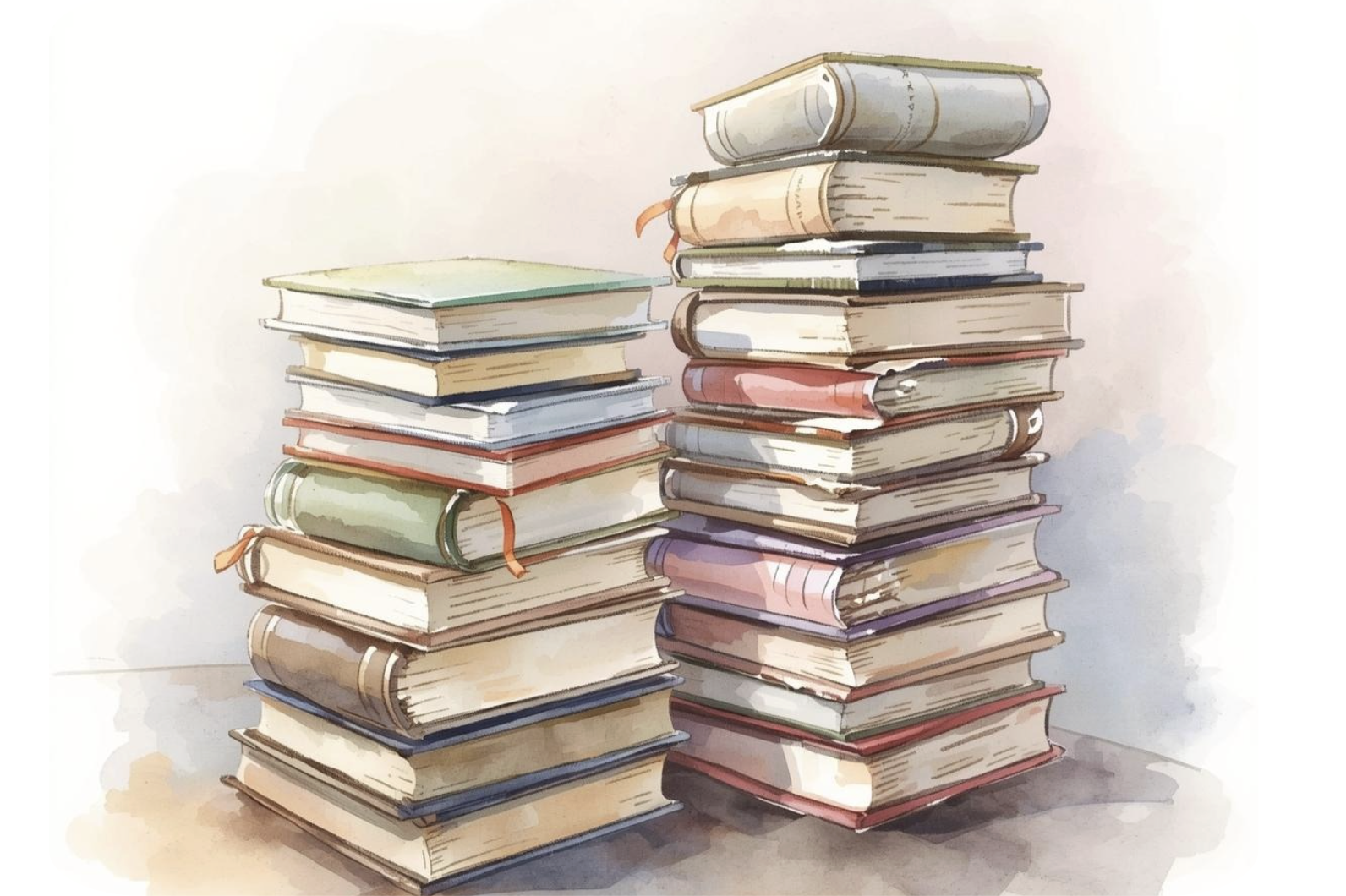 Pile of books in watercolour