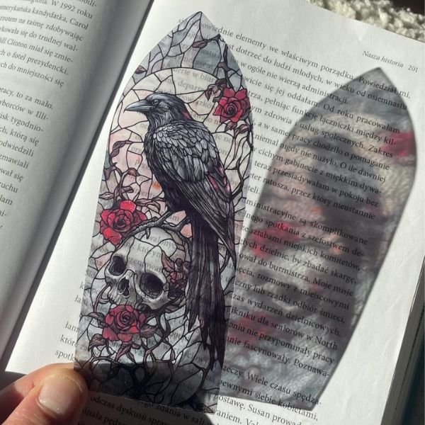 Raven and Skull Stained Glass Style Bookmark by DunkyFunky