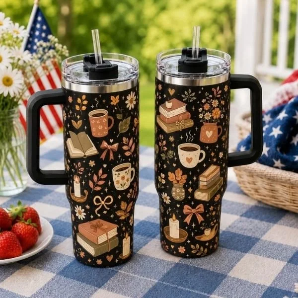 Cozy Bookish Tumbler by Quezano