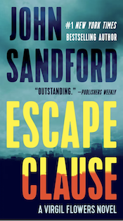 Book cover of Escape Clause by John Sandford. Image shows the shadow of a city landscape