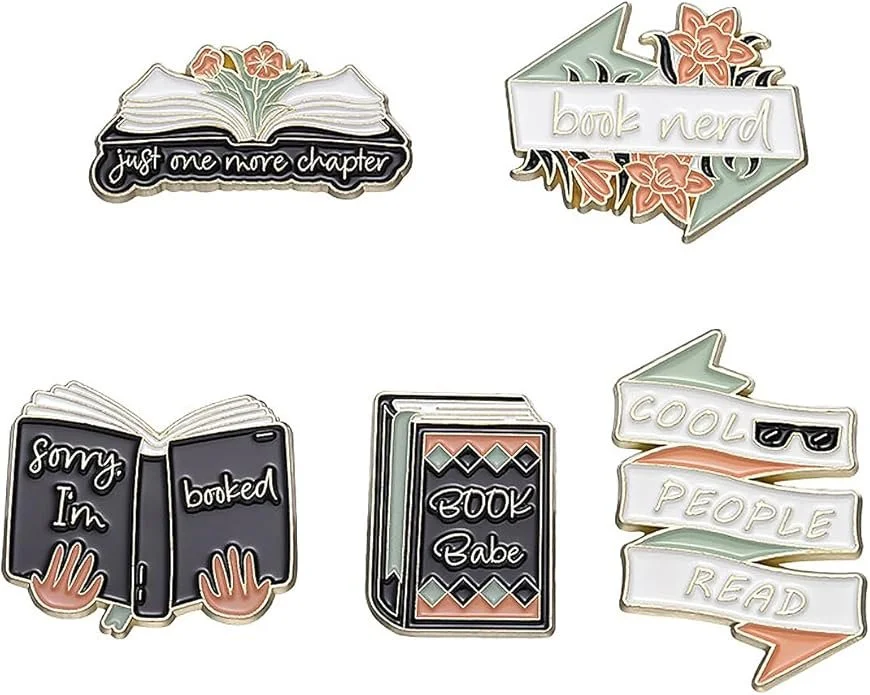 Set of 5 book-themed pins