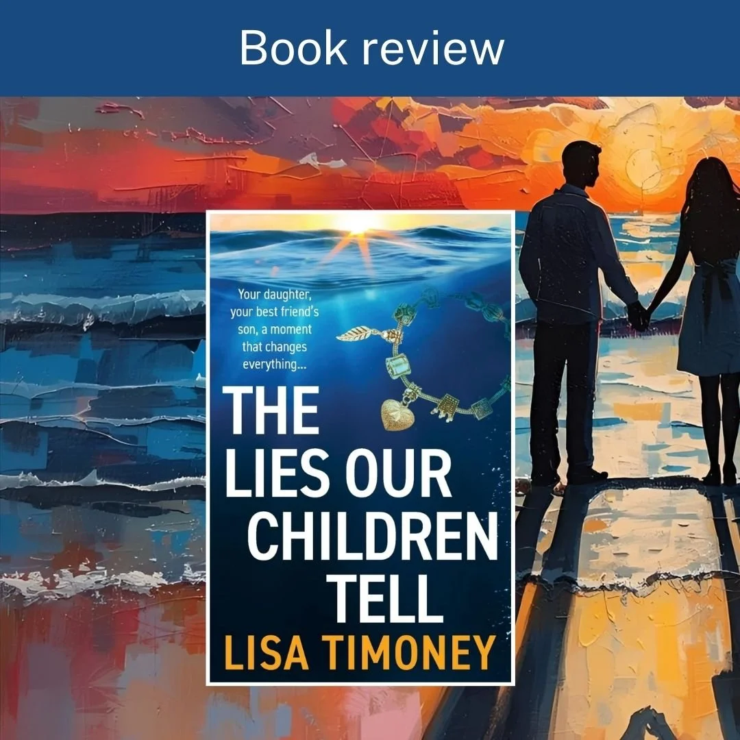 Image of a couple at the beach with the image of a book cover