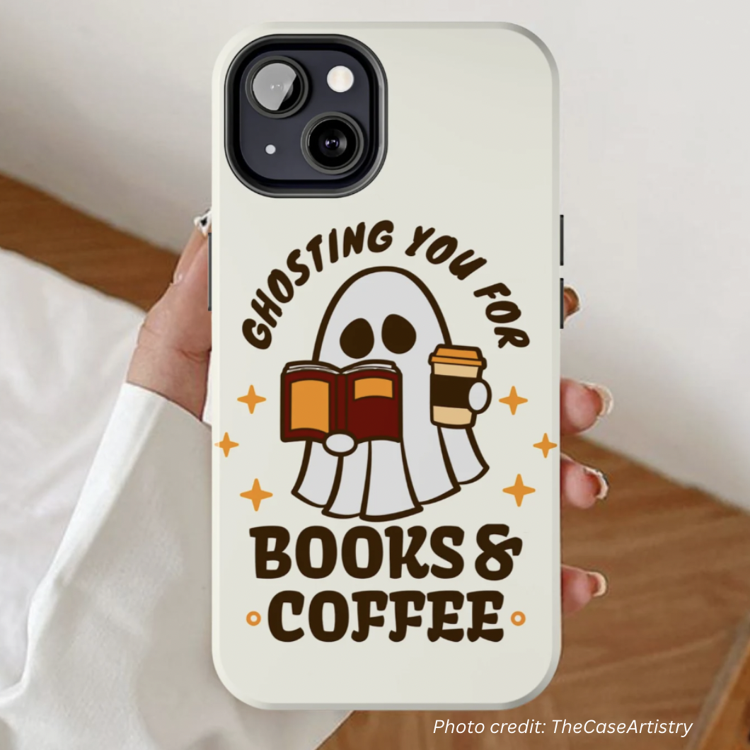 'Ghosting you for books and coffee' phone case by TheCaseArtistry