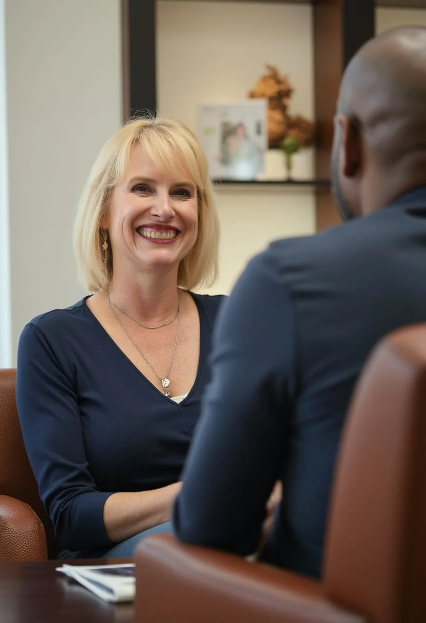 smiling therapist with black male client