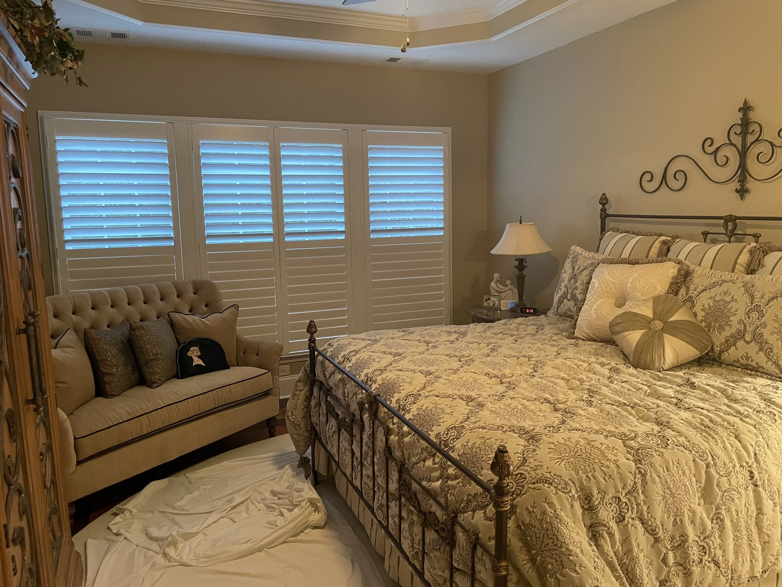 Plantation Shutters master bed