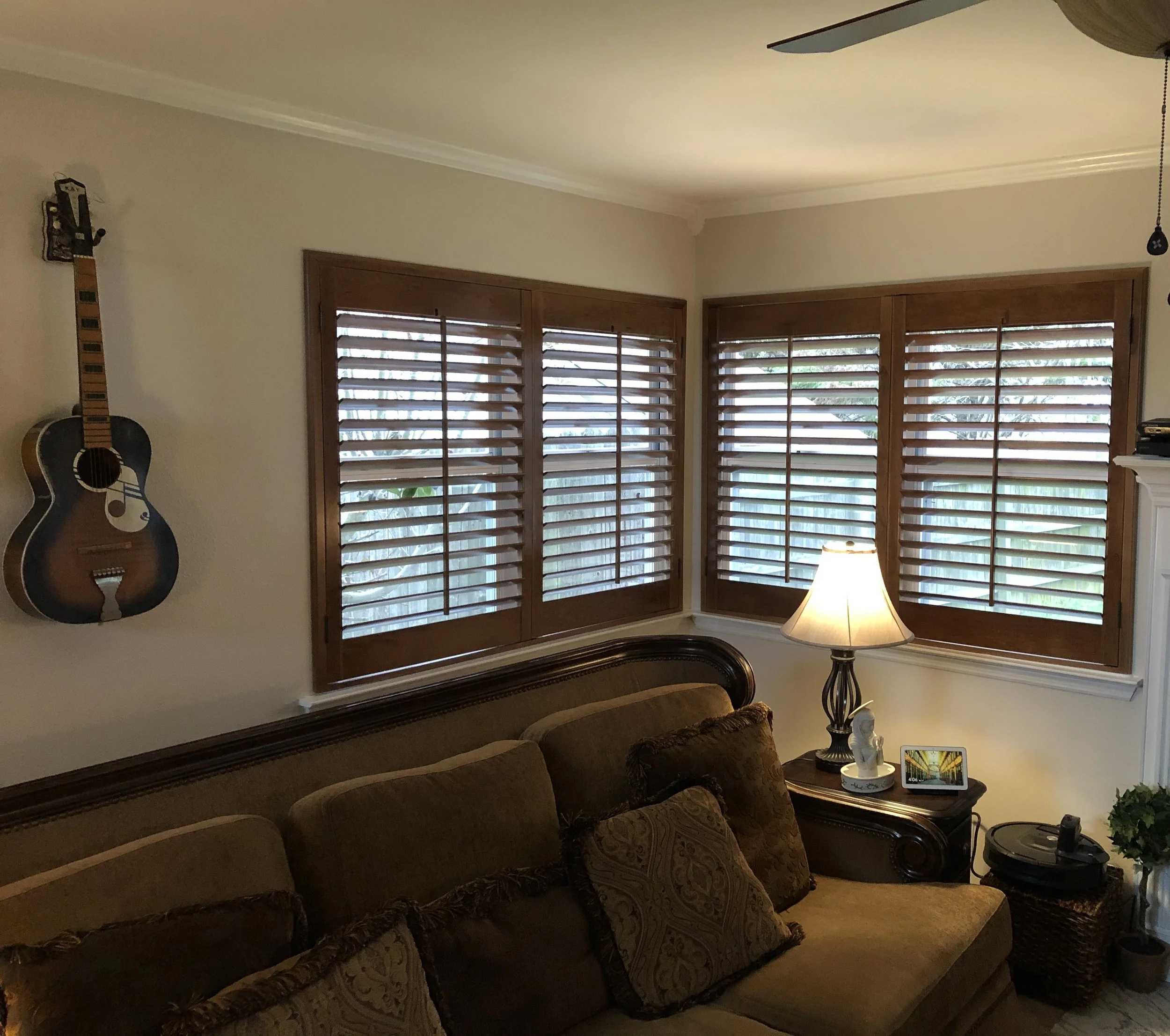 Color match Wood-Stained traditional Shutters 