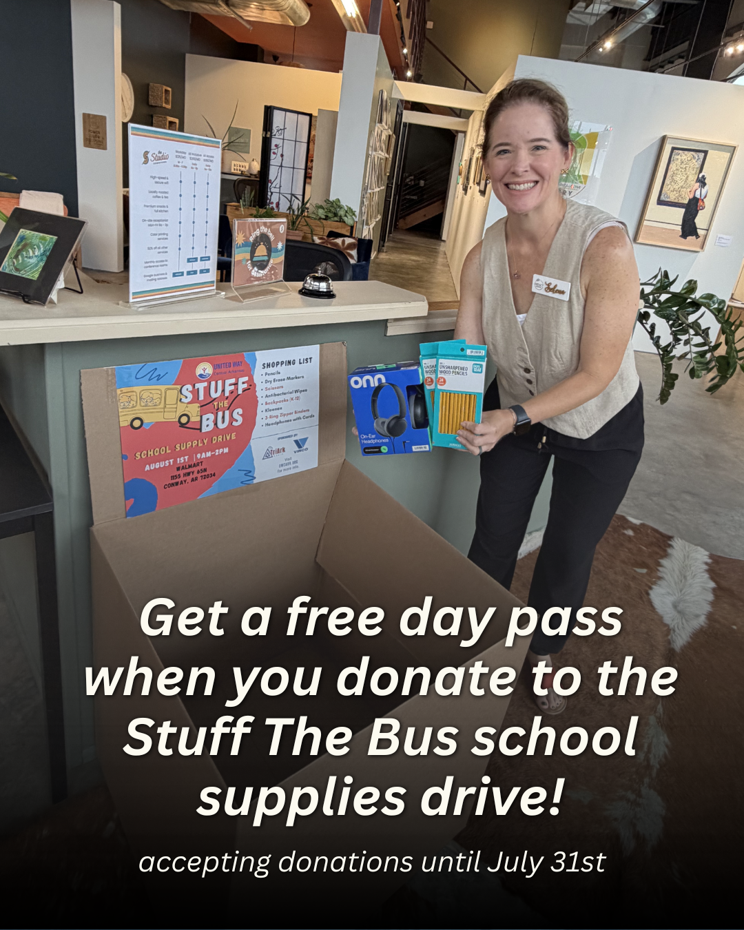 Get a free day pass when you donate to the Stuff The Bus school supply drive!