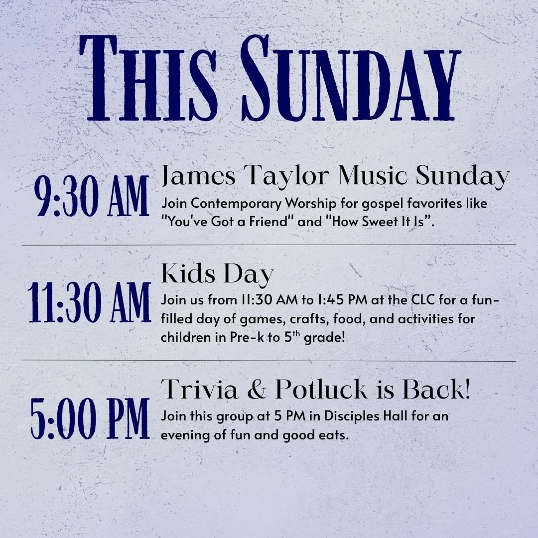 Lots happening at FCC this Sunday&mdash;here&rsquo;s your quick guide!
From uplifting music 🎶 to kids' fun 🎨🍕 and an evening of trivia and good eats 🧠🍽️, there's something for everyone.
Don&rsquo;t miss it! 🙌✨