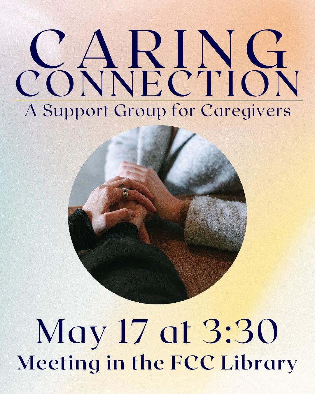 For those caring for loved ones, there is a group that cares with you. 
❤️
Caring Connection is a support group for caregivers to find encouragement, support, and community together. All caregivers are welcome.
📍 First Christian Church's Library | ?