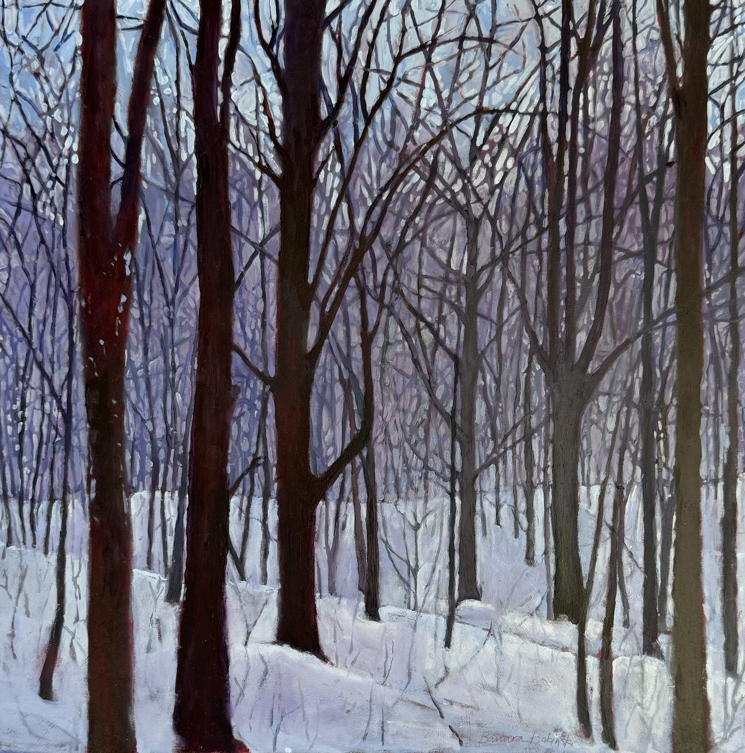 Behind the House in Winter, oil on board, 12in x 12in